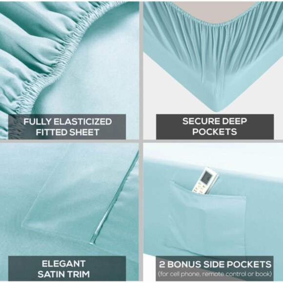 MUELLER Premium Hotel UltraTemp 6-Piece Queen Sheet Set Cooling Luxury -Aqua NWT - Picture 4 of 6